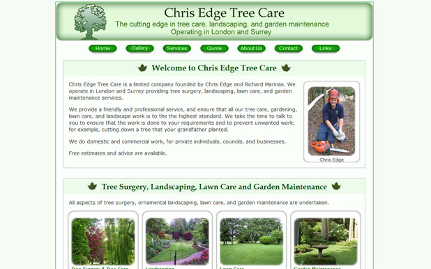 small business web design example: tree surgeon website