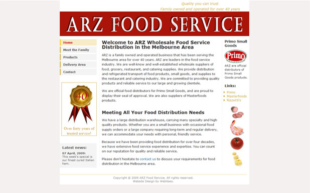 small business web design example: food distributor website