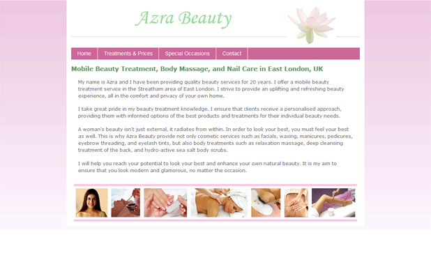Web design example: beauty therapy site
