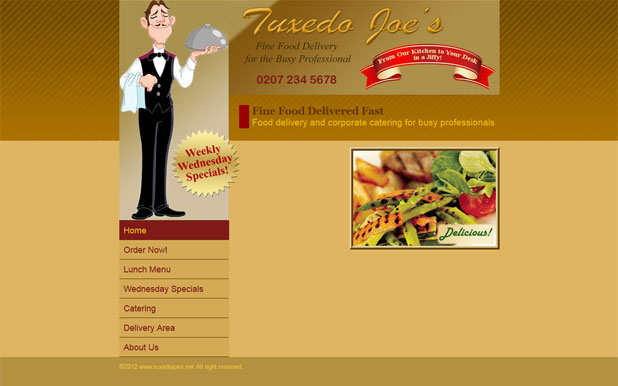 small business web design example: restaurant delivery website